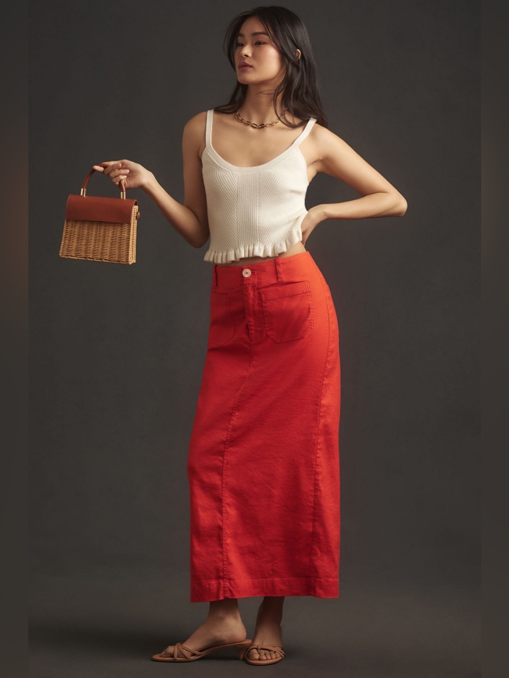 Anthropologie Maeve Colette Linen Stretch Maxi Skirt
